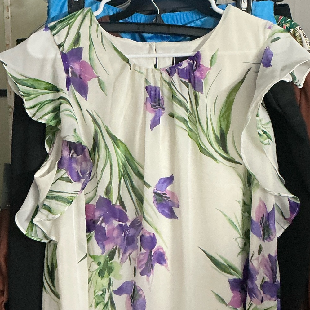 JH Collectibles Cream Midi Dress with Purple Floral Print